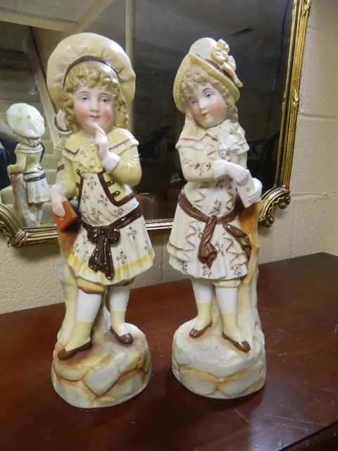 Antique Large German Bisque Porcelain Figurines Victorian Boy & Girl #26 - Nice!