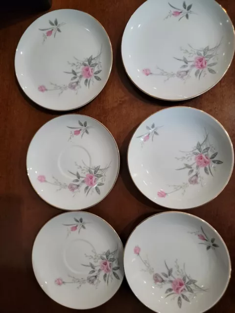 6 Pcs Vtg Golden Rose Fine China of Japan 2 Fruit Bowls 2 Saucers 2 Bread Plates