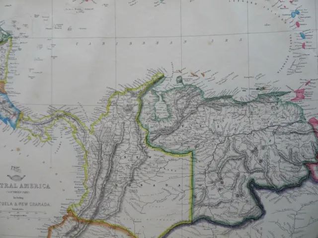 Central America Costa Rica Panama Colombia Venezuela c. 1856-72 Weller map