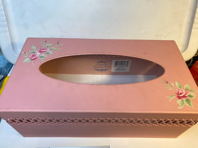 Vintage Simply Shabby Chic Rachel Ashwell Pink Flower Metal Tissue Box Cover
