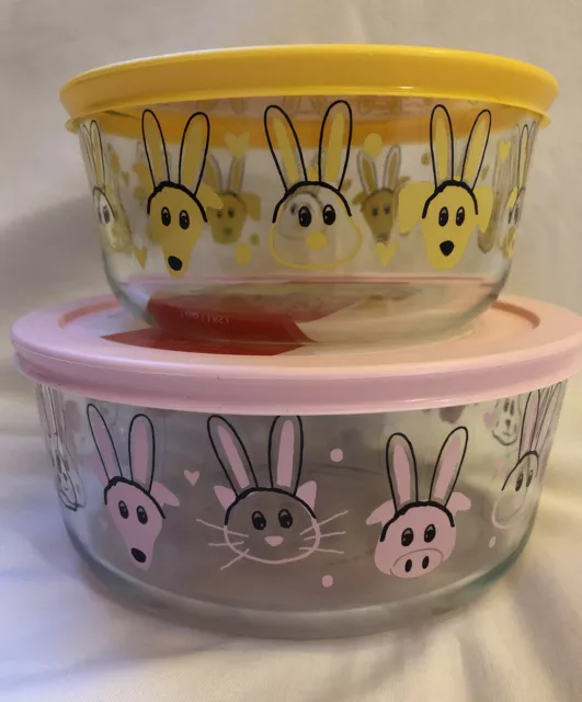 2020 Pyrex Easter Spring Storage Container Bowl 4 & 7 Cup Lid Bunnies Dogs Pigs