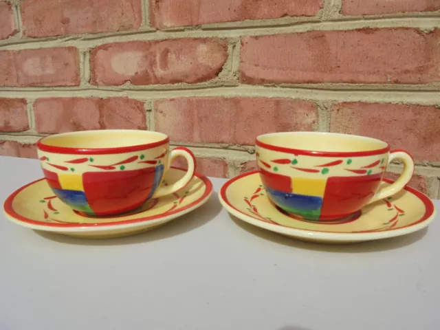 2 Vintage Ditmar Urbach Czech Czechoslovakia Pottery Art Deco Cup & Saucer Sets