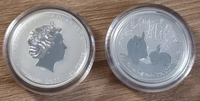 1/2 oz Unze Silber  Lunar II / Hase  Australien - 2011 Silbermünze