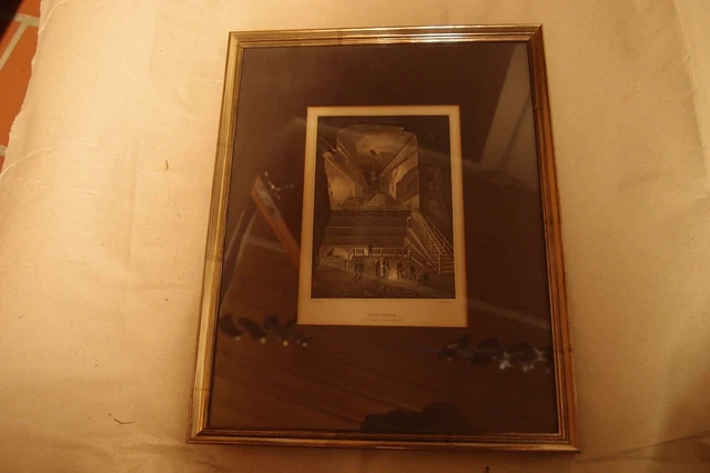 Antiker Stich Bergbau, Bergwerk Wielitzka " Der Michalowiec Saal", schön gerahmt 3