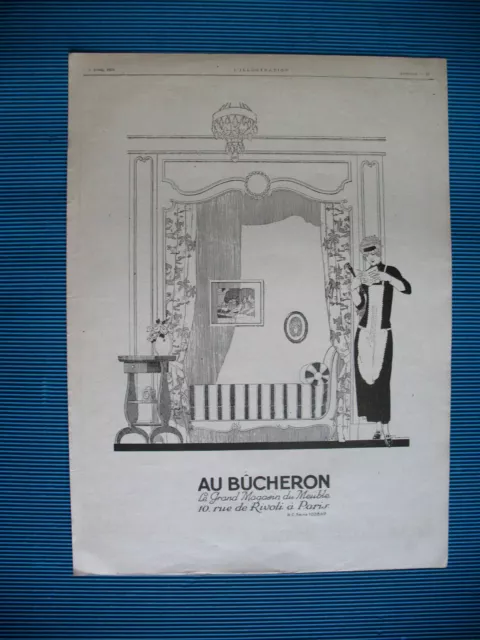PUBLICITE DE PRESSE AU BUCHERON CANAPé ILLUSTRATION RENé VINCENT AD 1924