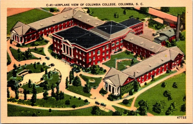 Columbia College SC Aerial Airplane View Asheville Publisher linen postcard P36 2