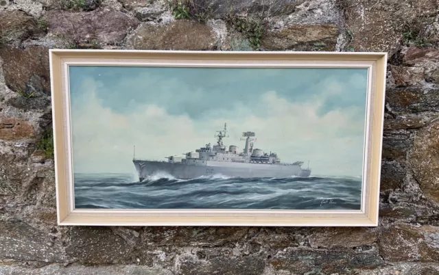 Royal Navy Commissioned Oil Painting of HMS Kent (D12) by Geoff Shaw (d.1987)
