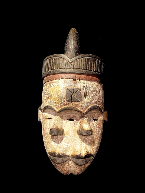 African Tribal Face Mask Wood Hand Carved Vintage Mask Lega Mask-5236