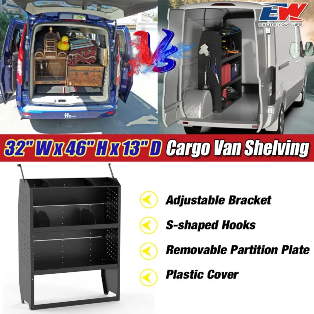 32" W Van Shelving Storage For Ford Transit, GM, NV, Promaster, Sprinter, Metris