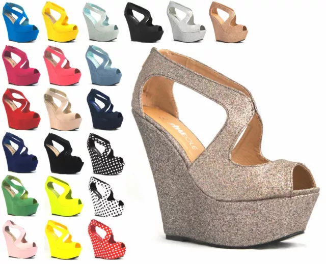 Womens Ladies Fashion Platform Peep Toe Wedges!! Exclusive!! Uk Sizes 3-8