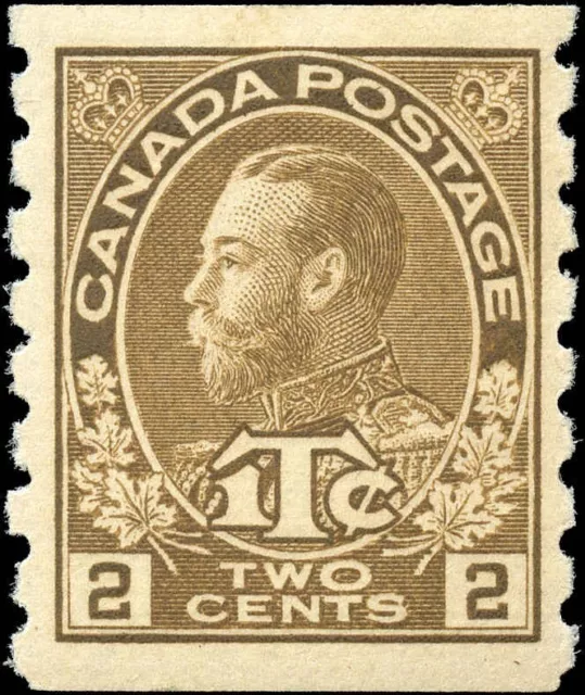 Canada Mint NH F-VF 2c+1c Scott #MR7iii Yellow Brown Coil 1916 War Tax Stamp