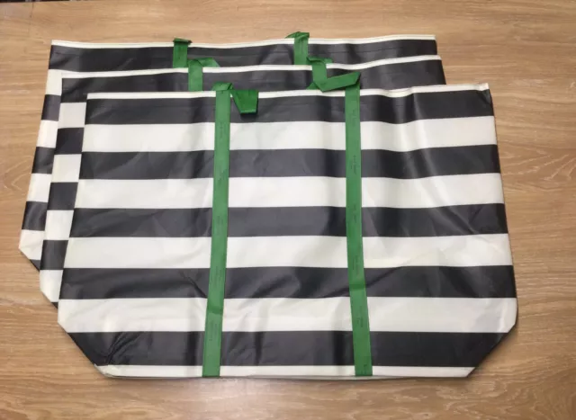 3 Kate Spade New York Reusable Tote Large Shopping Bag, Black Cream Green Straps