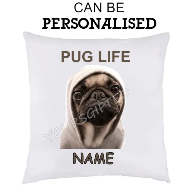 Brand New White Personalised Cushion Cover Case Name Gift Kids Dog Thug Pug Life