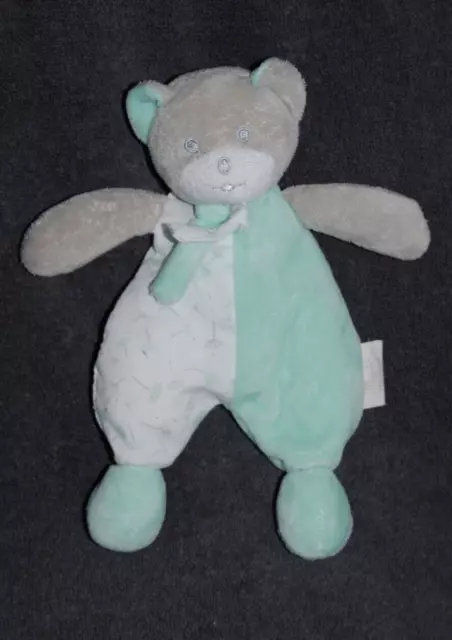 Doudou Ours Bleu Vert Blanc MUSTI MUSTELA Fleurs Gris Semi Plat Peluche 23 Cm