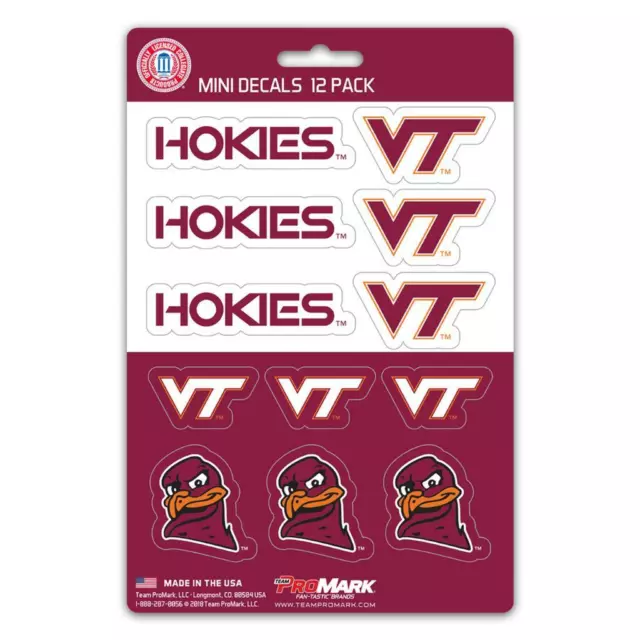 Virginia Tech Hokies Mini Decal 12 Pack [NEW] NCAA Sticker Emblem Car Truck