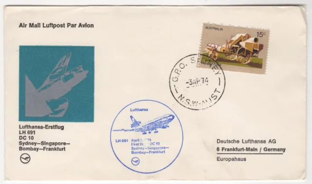 1974 Apr 3rd. First Flight Cover. Lufthansa Australia to Germany. AAMC 1772b.