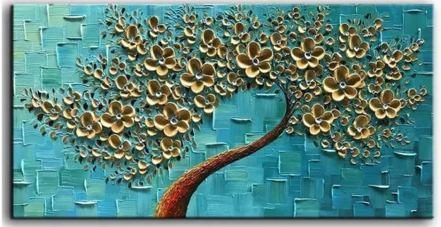 Dipinto ad olio fatto a mano Albero con fiori Quadro Olio su tela Dim. 120x60cm