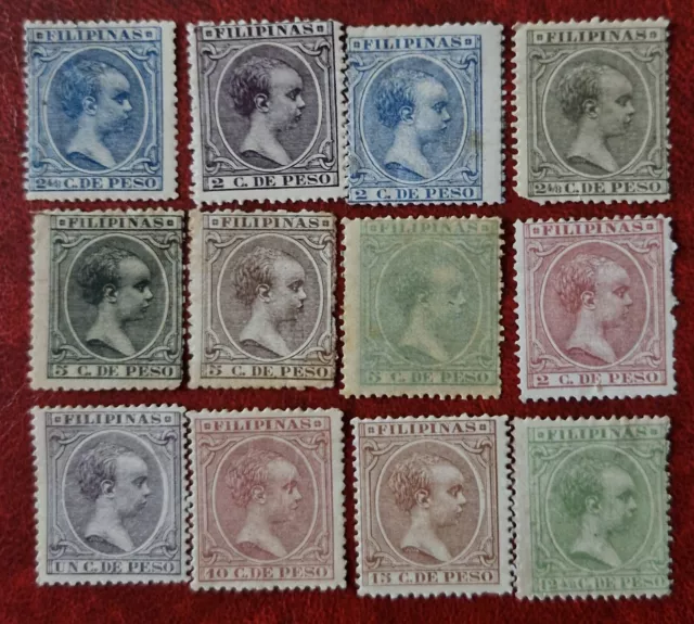 Sellos  Filipinas 1891 -93. Lote de 12 sellos