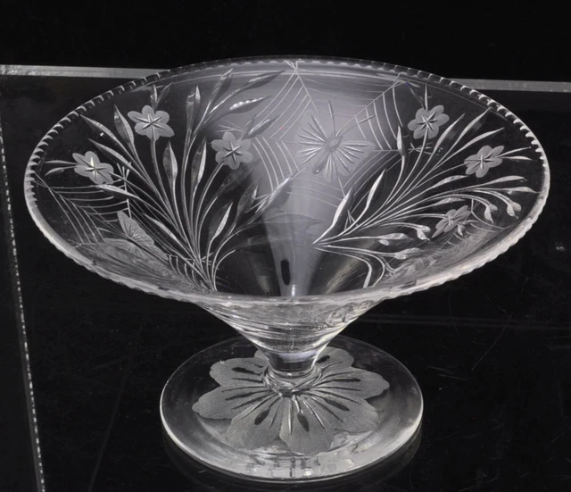 Small Antique Pairpoint Blown&Cut Glass Clear "Colias" Footed Flared Bowl Spider