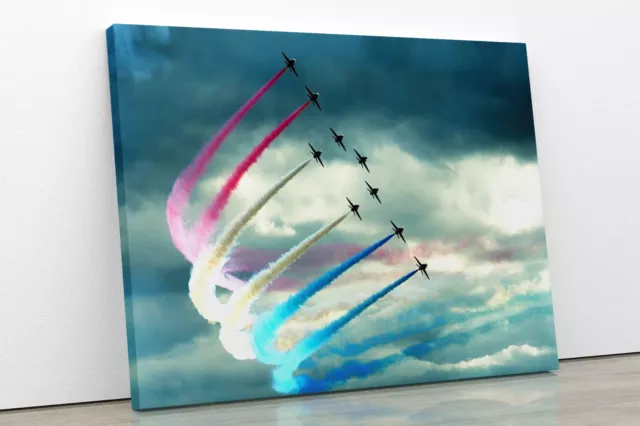 Red Arrows Smoke 9 Formation Aeroplanes Framed Canvas Wall Art Picture Print