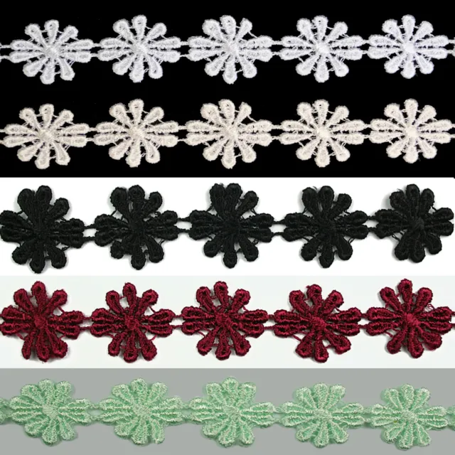 Lily 7/8" White Ivory Black Burgundy Green Daisy Flower Venise Lace Trim by Yard