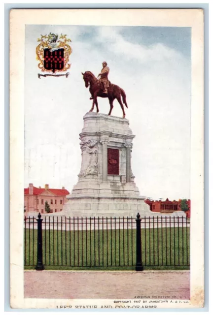 1907 Lee's Statue And Coat Of Arms Jamestown Exposition Norfolk VA Postcard