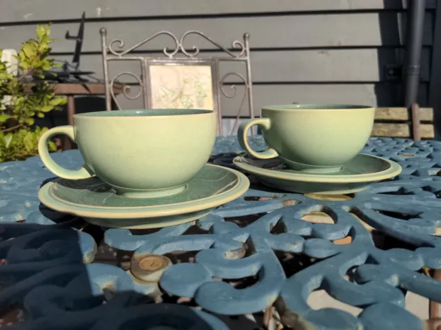 2 X Green Denby Breakfast Large Tea Coffee Cups VGC