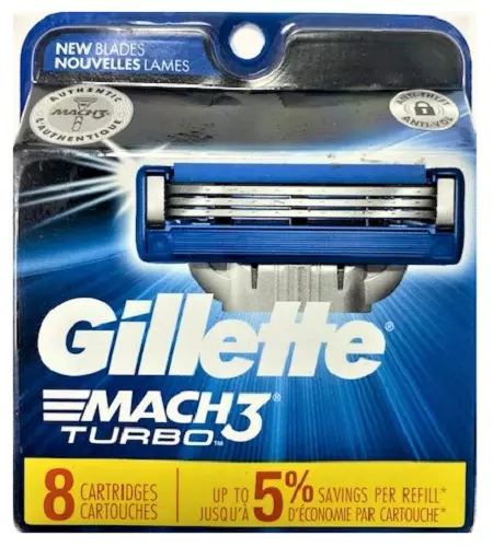 Gillette Mach3 Turbo Razor Blade Cartridges. 8 Count