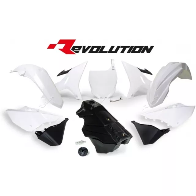 Kunststoff-Kit Revolution + Tank Farbe weiß/schwarz Yam. YZ125/250 RACETECH R-