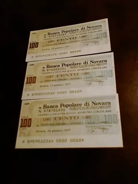 Miniassegni Banca Popolare Di Novara - Lotto Ml1526  (N. 3 Emissioni)