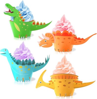 Cupcake Topper e Wrapper 24pcs Dinosauro Cupcake Topper e 24pcs Cupcake Wrapper Decorazioni Cupcake Dinosauri per Muffin Decorazione per Bambini di Compleanno Dinosauri 