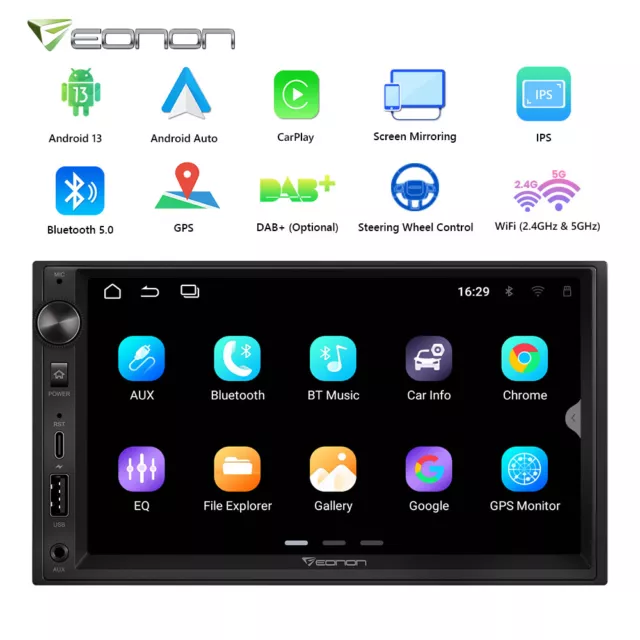 UA13 Android 13 2 DIN Car Stereo 7" Head Unit GPS Sat Nav DAB+ CarPlay Bluetooth