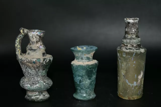 3 Ancient Roman Glass Vessels from Afghanistan Circa 3rd - 4th Century AD