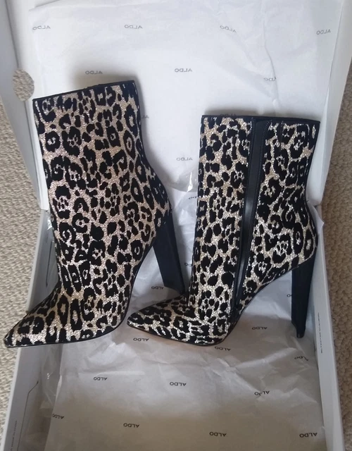NEW ALDO POSTMAWEI Women's Leopard Print Ankle Dress Boots Stilettos ...