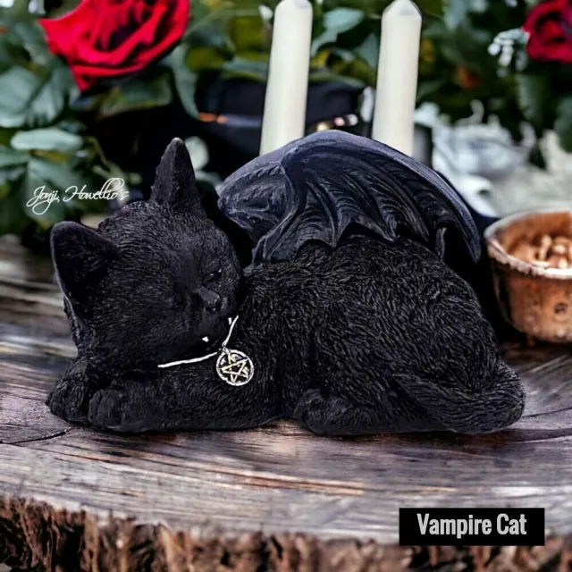 Vampire Cat Figurine Sculpture Ornament Gothic Pagan Wiccan Home Art Decor Gift