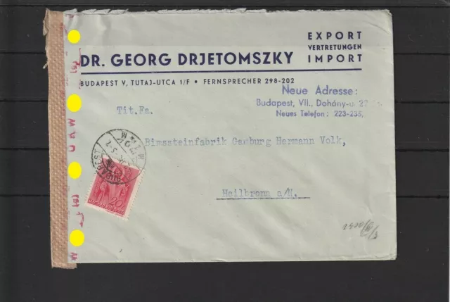 Ungarn Firmenbrief Budapest nach Heilbronn, Zensur 1942 #1100638