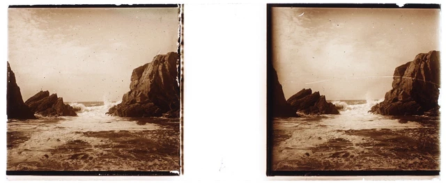 FRANCE Rocky Landscape Seaside Photo c1925 Vintage Glass Plate P74L27n10 2