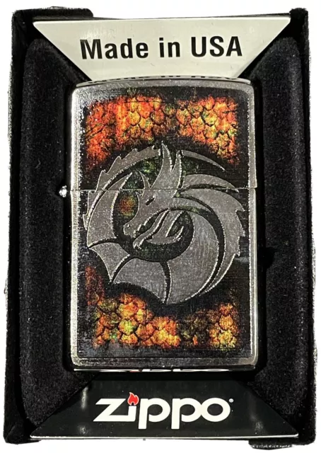 Genuine Zippo Lighter Dragon Collection Brushed Chrome Finish Multicolour USA 3