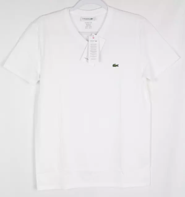 Lacoste Men's V-Neck Pima Cotton Jersey T Shirt Short Sleeve Small White TH6710