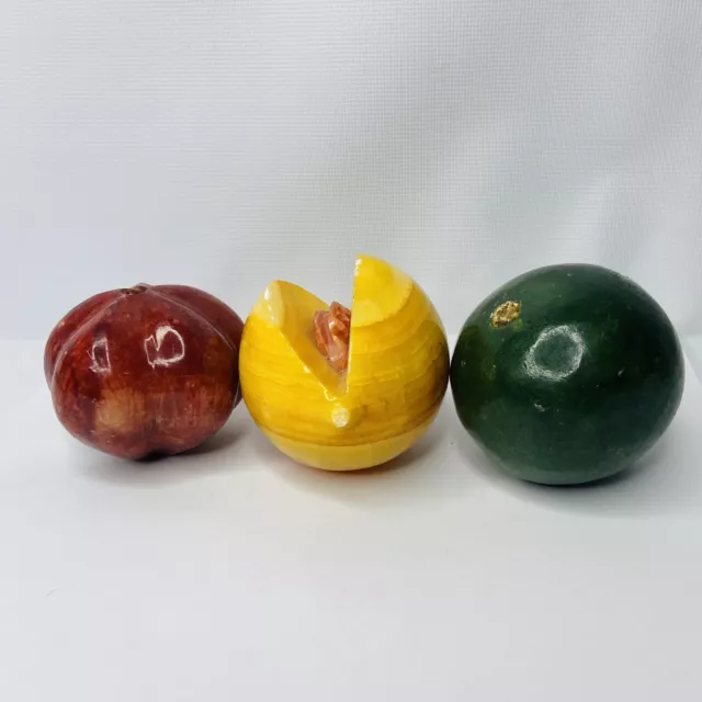 Alabaster Lot Of 3 Stone Agate Carved Mixed Fruits Vegetables Vintage