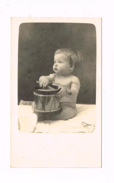 Antique Studio Photo Otto Wantzelius Baby Girl With Drum Ponce Puerto Rico 18 PC