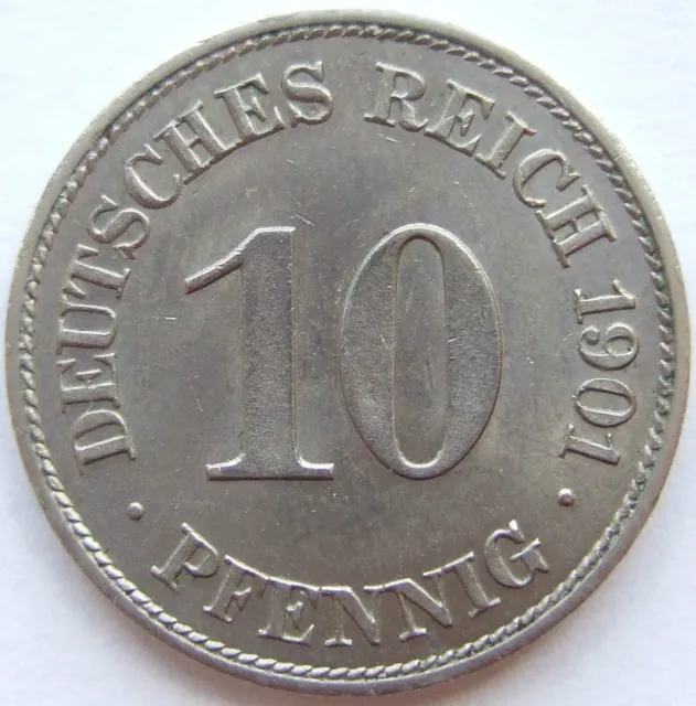 Moneta Reich Tedesco Impero Tedesco 10 Pfennig 1901 E IN Uncirculated