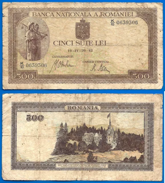 Romania 500 Lei 1942 Centrale Europe Banknote Free Shipping Worldwide