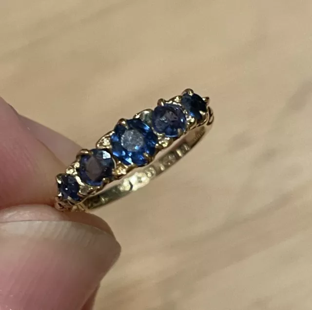 Antique 18ct Gold 5 Stone Blue Sapphire Pinky Ring Size G Fully Hallmarked