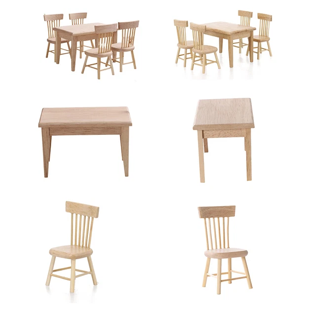 1 12 Dollhouse Miniature Furniture Kids Wooden Dining Table Chair Model Set Toy