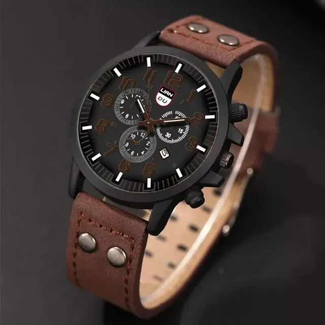 Luxury Men's Casual Leather Quartz Watch Male Military Calendar Wristwatch