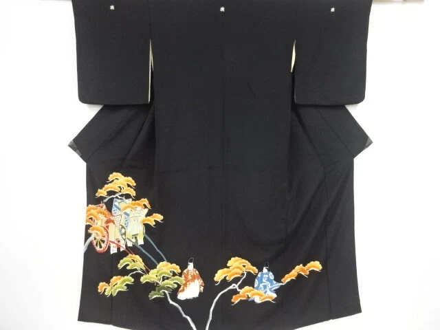 39355# Japanese Kimono / Antique Tomesode / Carriage & People In The Past
