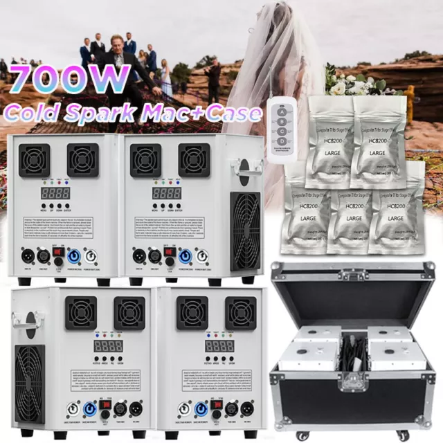 4X Cold Spark Machine 700W Stage Effect DMX Firework DJ Event Club Wedding&Case