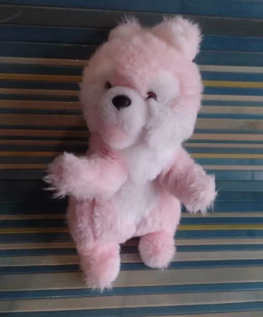 B18 / doudou peluche lapin chien rose rayure blanche dos assis NOUNOURS vintage