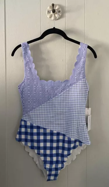 NWT Marysia Wainscott Scalloped Multi Cloud Gingham One Piece Swimsuit Sz Large